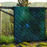 Dark Green Galaxy Space Print Quilt