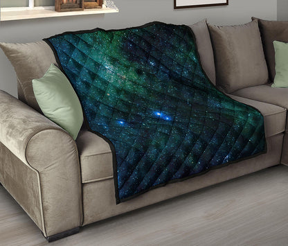 Dark Green Galaxy Space Print Quilt