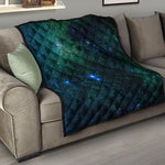 Dark Green Galaxy Space Print Quilt