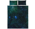 Dark Green Galaxy Space Print Quilt Bed Set