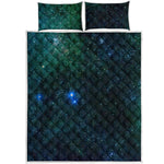 Dark Green Galaxy Space Print Quilt Bed Set