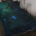 Dark Green Galaxy Space Print Quilt Bed Set