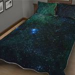 Dark Green Galaxy Space Print Quilt Bed Set
