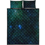 Dark Green Galaxy Space Print Quilt Bed Set