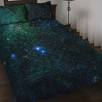 Dark Green Galaxy Space Print Quilt Bed Set