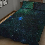 Dark Green Galaxy Space Print Quilt Bed Set