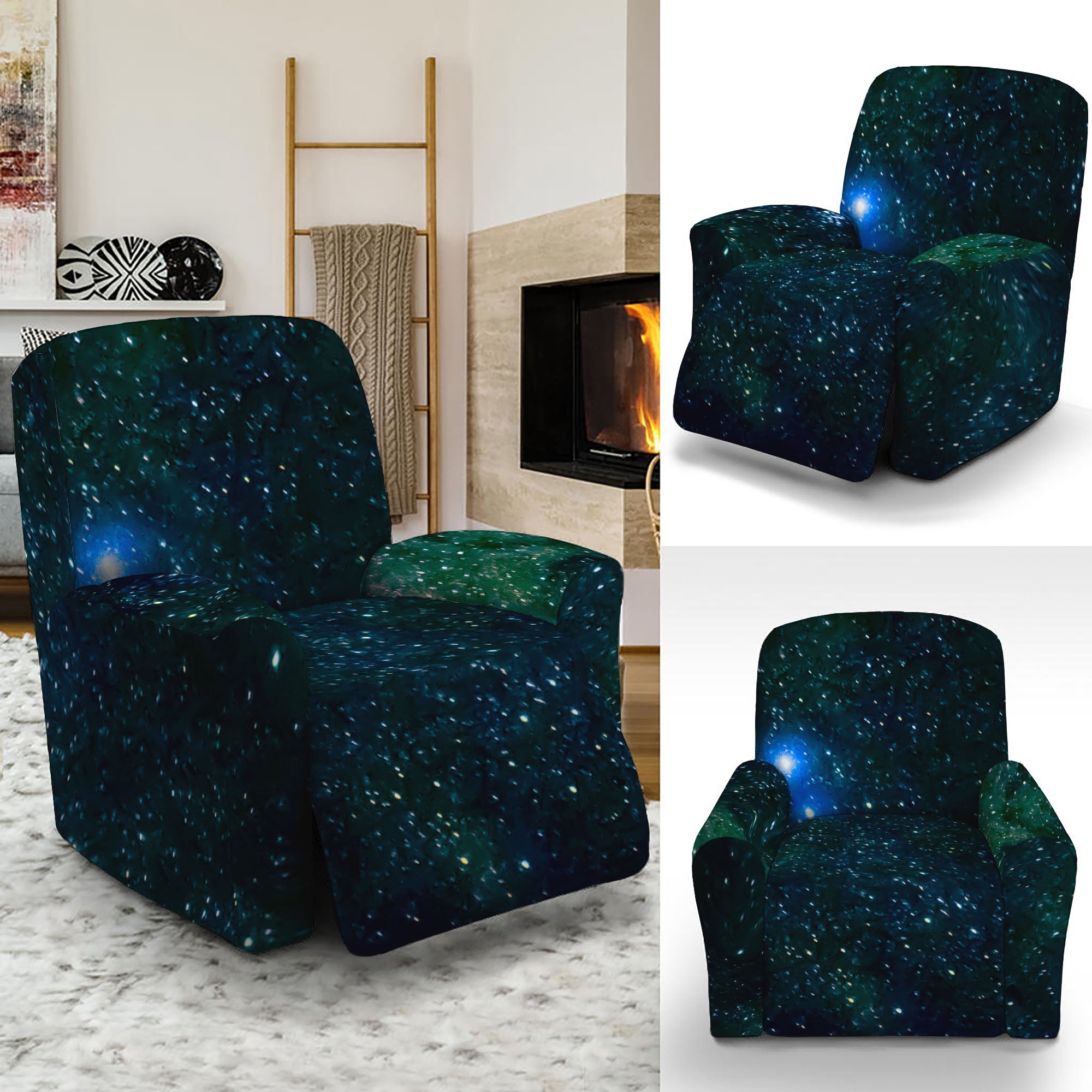 Dark Green Galaxy Space Print Recliner Slipcover