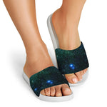 Dark Green Galaxy Space Print White Slide Sandals