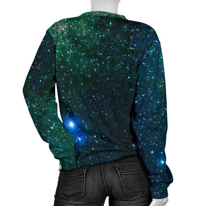 Dark Green Galaxy Space Print Women's Crewneck Sweatshirt GearFrost