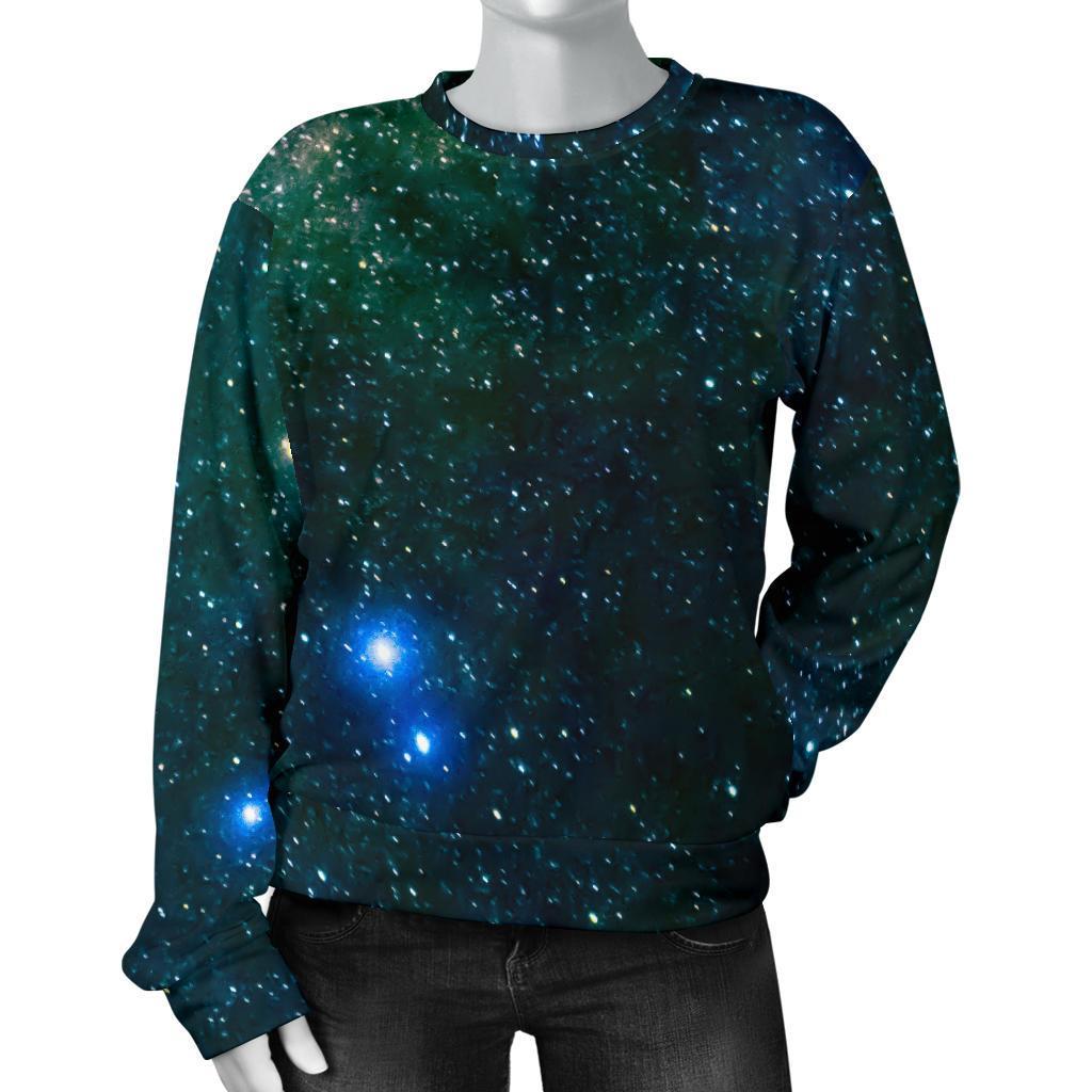 Dark Green Galaxy Space Print Women's Crewneck Sweatshirt GearFrost