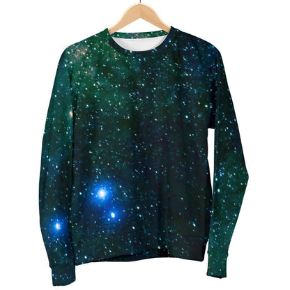 Dark Green Galaxy Space Print Women's Crewneck Sweatshirt GearFrost