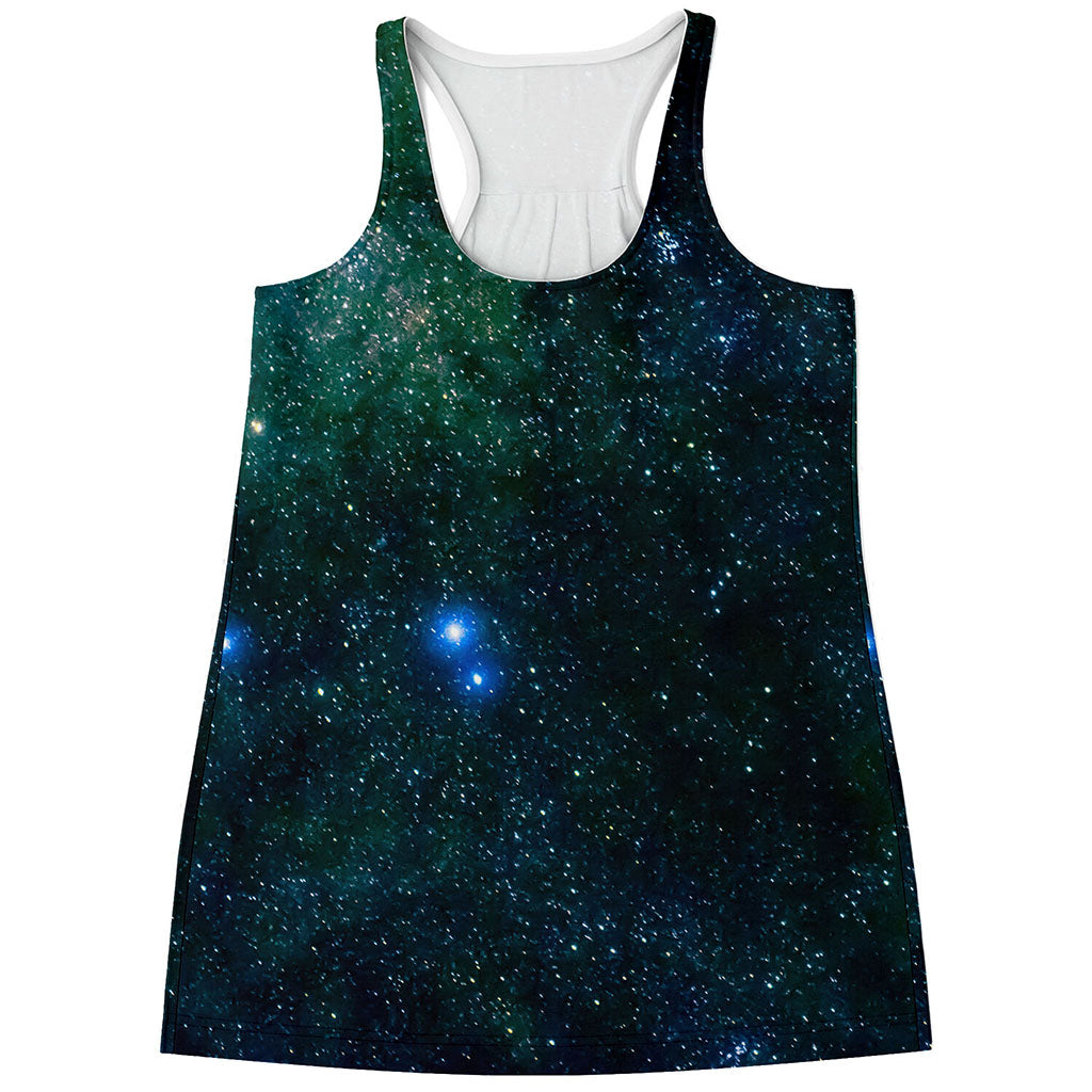 Dark Green Galaxy Space Print Women's Racerback Tank Top