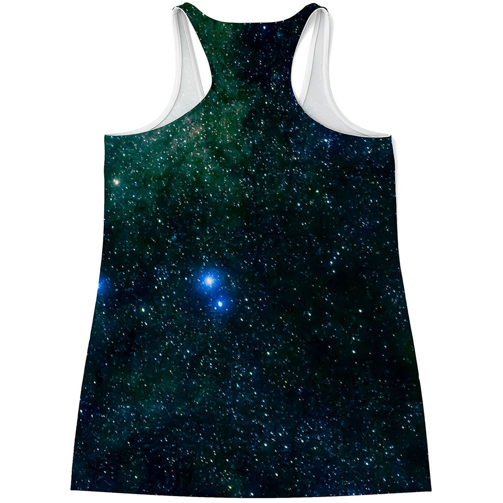 Dark Green Galaxy Space Print Women's Racerback Tank Top