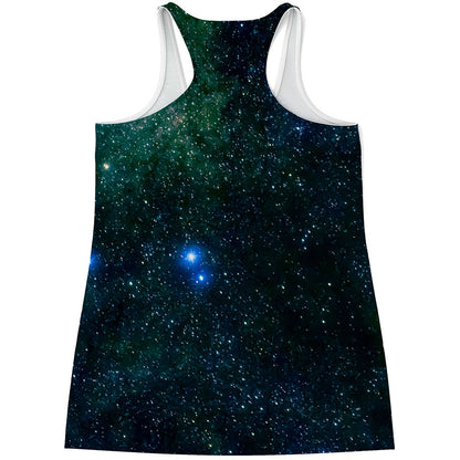Dark Green Galaxy Space Print Women's Racerback Tank Top