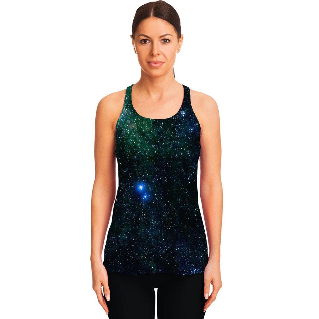 Dark Green Galaxy Space Print Women's Racerback Tank Top
