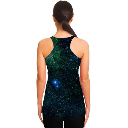 Dark Green Galaxy Space Print Women's Racerback Tank Top
