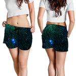 Dark Green Galaxy Space Print Women's Shorts