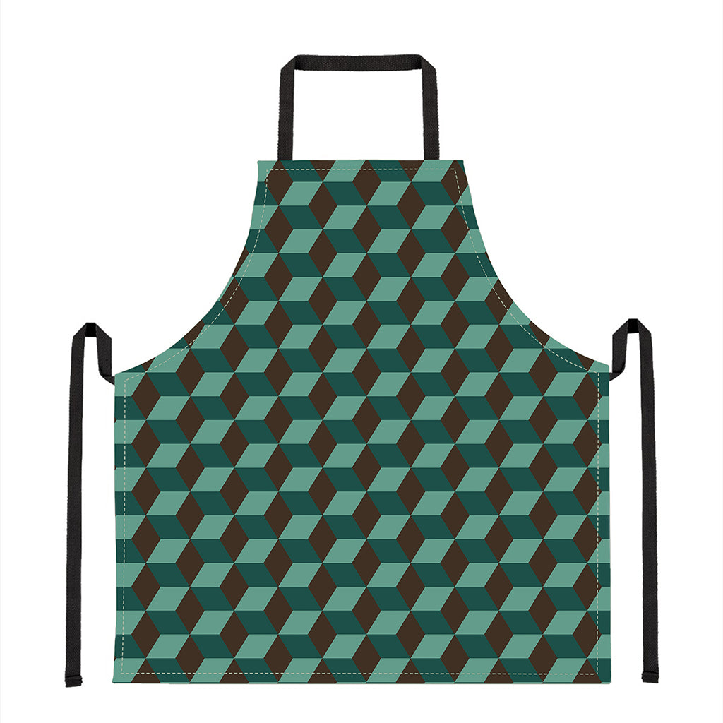 Dark Green Geometric Cube Pattern Print Apron