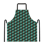 Dark Green Geometric Cube Pattern Print Apron