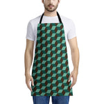 Dark Green Geometric Cube Pattern Print Apron