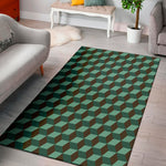Dark Green Geometric Cube Pattern Print Area Rug