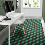 Dark Green Geometric Cube Pattern Print Area Rug