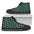 Dark Green Geometric Cube Pattern Print Black High Top Sneakers