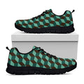 Dark Green Geometric Cube Pattern Print Black Running Shoes