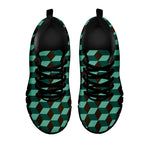 Dark Green Geometric Cube Pattern Print Black Sneakers