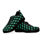 Dark Green Geometric Cube Pattern Print Black Sneakers