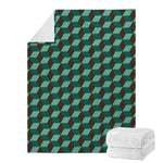 Dark Green Geometric Cube Pattern Print Blanket