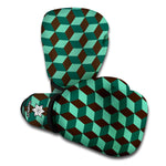 Dark Green Geometric Cube Pattern Print Boxing Gloves