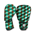 Dark Green Geometric Cube Pattern Print Boxing Gloves