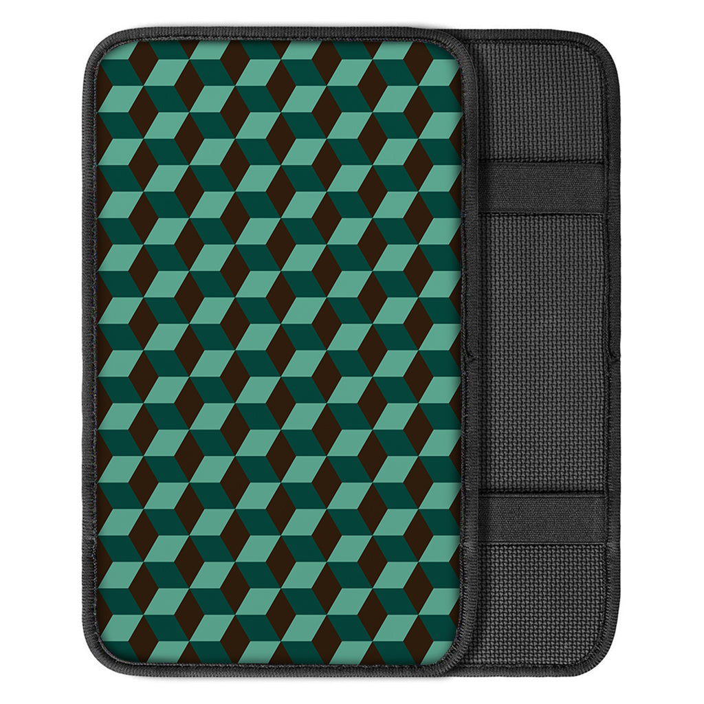 Dark Green Geometric Cube Pattern Print Car Center Console Cover