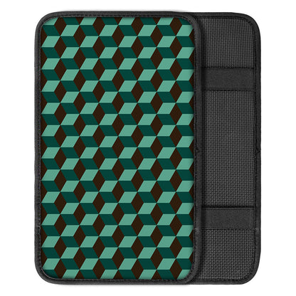 Dark Green Geometric Cube Pattern Print Car Center Console Cover