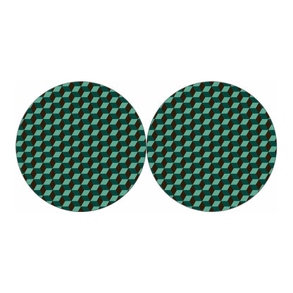 Dark Green Geometric Cube Pattern Print Car Coasters