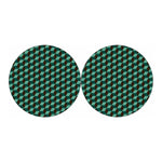 Dark Green Geometric Cube Pattern Print Car Coasters