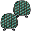 Dark Green Geometric Cube Pattern Print Car Headrest Covers