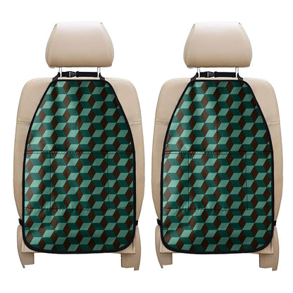 Dark Green Geometric Cube Pattern Print Car Seat Organizers