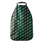 Dark Green Geometric Cube Pattern Print Car Seat Organizers