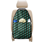 Dark Green Geometric Cube Pattern Print Car Seat Organizers