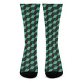 Dark Green Geometric Cube Pattern Print Crew Socks