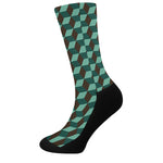 Dark Green Geometric Cube Pattern Print Crew Socks