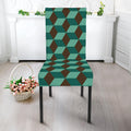 Dark Green Geometric Cube Pattern Print Dining Chair Slipcover
