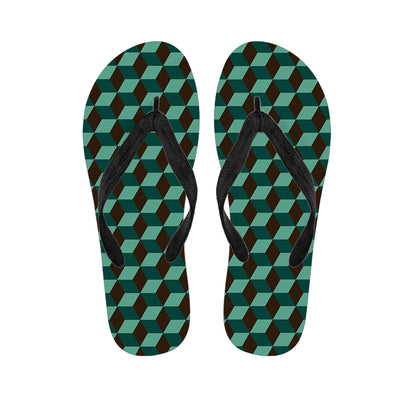 Dark Green Geometric Cube Pattern Print Flip Flops
