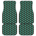 Dark Green Geometric Cube Pattern Print Front and Back Car Floor Mats