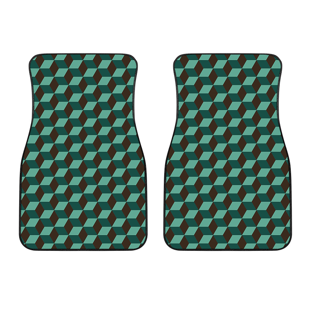 Dark Green Geometric Cube Pattern Print Front Car Floor Mats