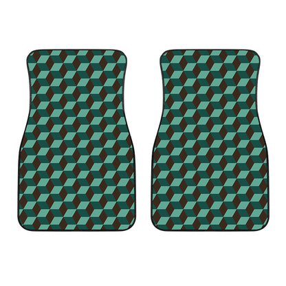 Dark Green Geometric Cube Pattern Print Front Car Floor Mats
