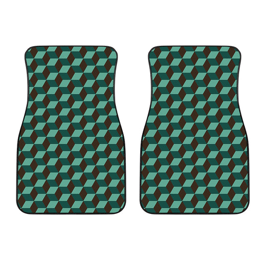 Dark Green Geometric Cube Pattern Print Front Car Floor Mats