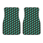 Dark Green Geometric Cube Pattern Print Front Car Floor Mats